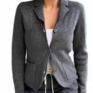 Vintage Calvin Klein Wool Collared Knit Charcoal Cardigan